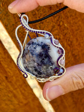 Load image into Gallery viewer, Reserved for Shayla m DUO TONED WIRE Morado Purple opal with sodalite + amethyst inclusions wire wrapped pendent
