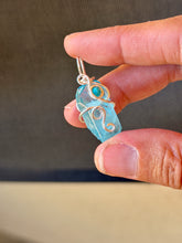 Load image into Gallery viewer, Aqua aura quartz with turquoise gem accent wire wrapped mini pendant necklace
