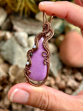 Load image into Gallery viewer, Artisan cab (johari gems) Phosphosiderite with Angelite + obsidian pendent necklace
