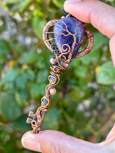 Load image into Gallery viewer, Lepidolite tree of life with sodalite + Rhodonite gem accents wire wrapped skeleton key pendent
