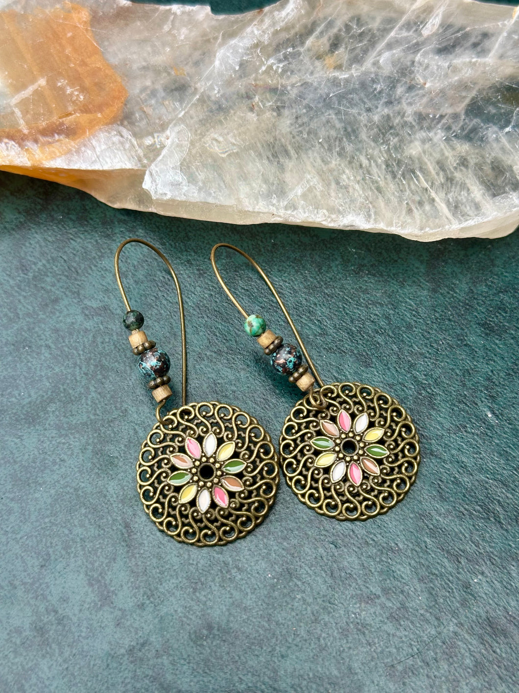 Reserved for Melissa c African turquoise flower circle earrings