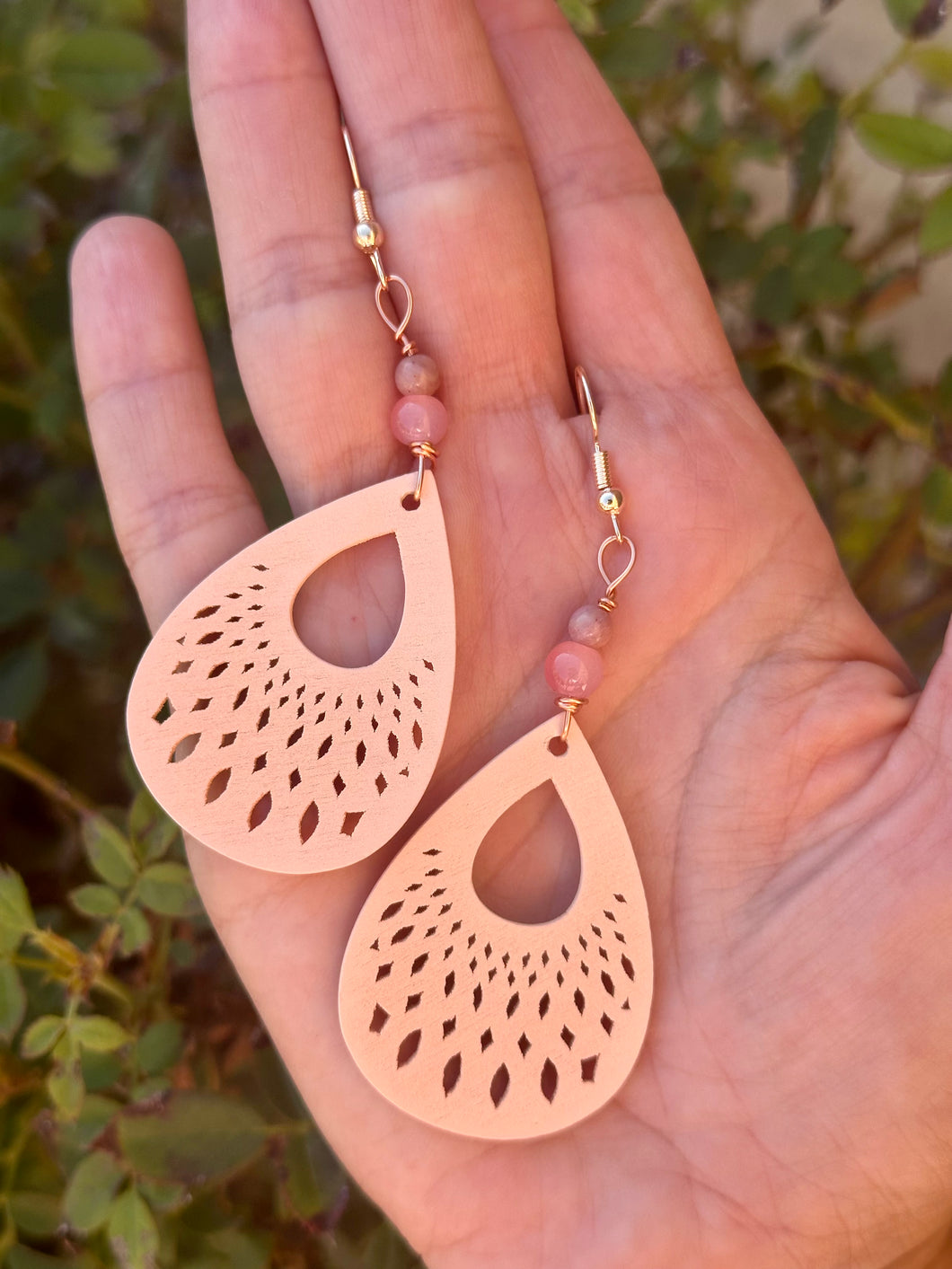 Rhodonite pale pink drop earrings