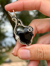 Load image into Gallery viewer, Black onyx heart with moonstone gem accent wire wrapped pendant necklace
