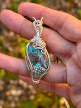 Load image into Gallery viewer, Chrysocolla with amazonite gem accent wire wrapped pendant necklace
