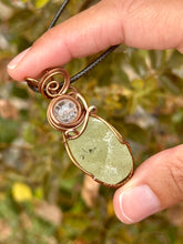Load image into Gallery viewer, Prehnite with crackle quartz  gem accent wire wrapped pendant talisman necklace

