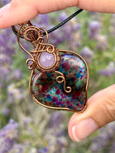 Load image into Gallery viewer, Polka Dot Labradorite (enhanced) with lilac jade gem accents wire wrapped pendant necklace
