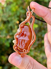 Load image into Gallery viewer, Reserved for Troy B Carnelian etched Mushie with gem inclusions Wire wrapped pendent necklace
