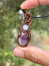 Load image into Gallery viewer, Trapiche Amethyst with Blue chalcedony gem accents wire wrapped pendant necklace
