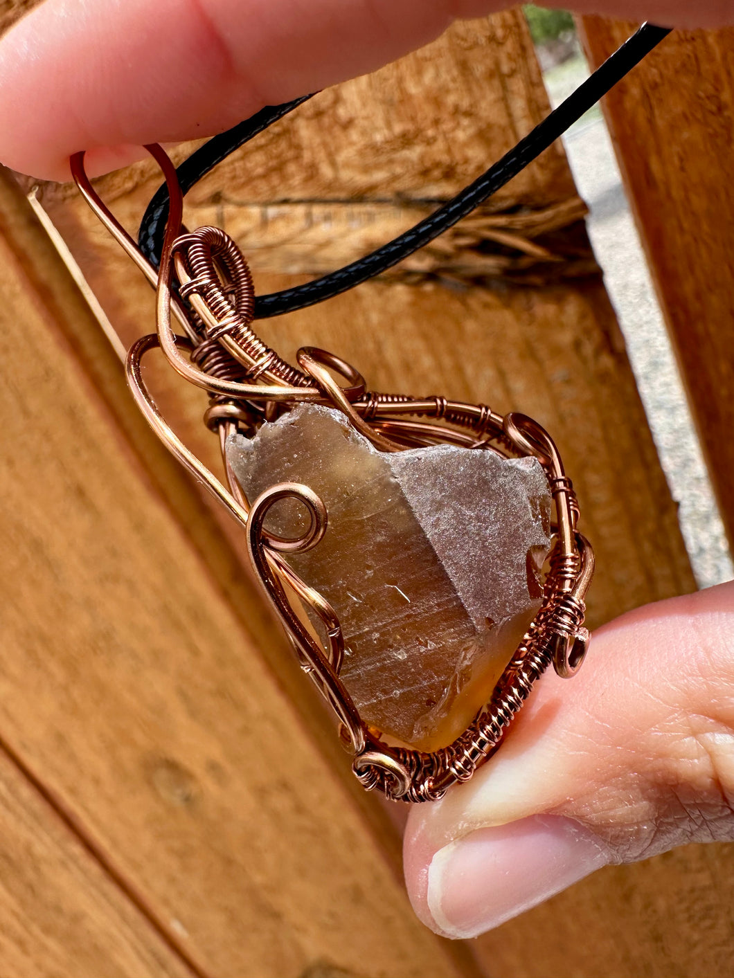 Reserved for Deanna Smoky Citrine Wire Wrapped Pendent Necklace