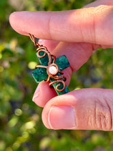 Load image into Gallery viewer, Ruby in zoisite cross with moonstone gem accent wire wrapped pendant necklace
