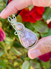 Load image into Gallery viewer, Rhodochrosite with sunstone gem accent wire wrapped pendant necklace
