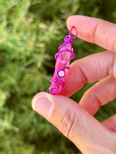 Load image into Gallery viewer, Pink aura quartz + rose quartz gem accent mini wire wrapped pendant necklace
