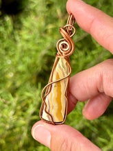 Load image into Gallery viewer, Yellow crazy lace agate wire wrapped pendant necklace
