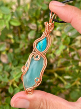 Load image into Gallery viewer, Turquoise with Blue onyx double wire wrapped pendant talisman
