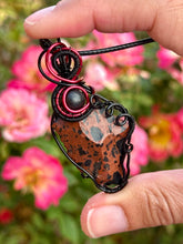 Load image into Gallery viewer, Mahogany obsidian with Shungite gem accent wire wrapped pendant necklace
