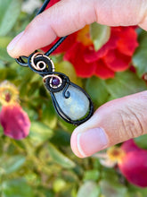 Load image into Gallery viewer, Labradorite with amethyst gem accent wire wrapped pendant necklace
