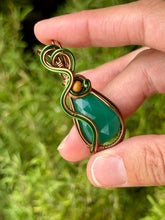 Load image into Gallery viewer, Faceted green onyx with picture jasper gem accents wire wrapped pendant necklace
