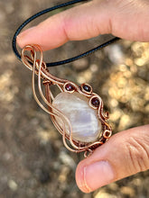 Load image into Gallery viewer, Reserved for MELANIE R Moonstone with Garnet Inclusions Wire wrapped pendent necklace
