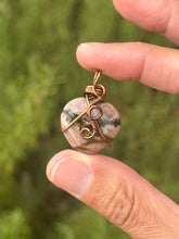 Load image into Gallery viewer, Rhodonite with rose quartz gem accent heart mini wire wrapped pendant necklace
