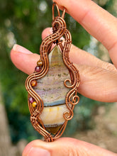 Load image into Gallery viewer, Artisan cab (positive rock) imperial jasper with tiger eye, carnelian, garnet gem accents wire wrapped pendant necklace

