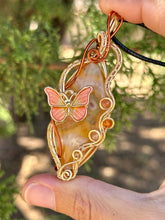 Load image into Gallery viewer, ARTISAN cab (positive rocks) Orange tube agate with carnelian and sunstone inclusions wire wrapped pendant talisman necklace
