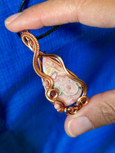 Load image into Gallery viewer, Rhodochrosite with Rhodonite and Ruby inclusions wire wrapped pendant talisman necklace
