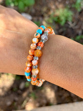 Load image into Gallery viewer, Orange/teal glass beads + orange agate bracelet SET
