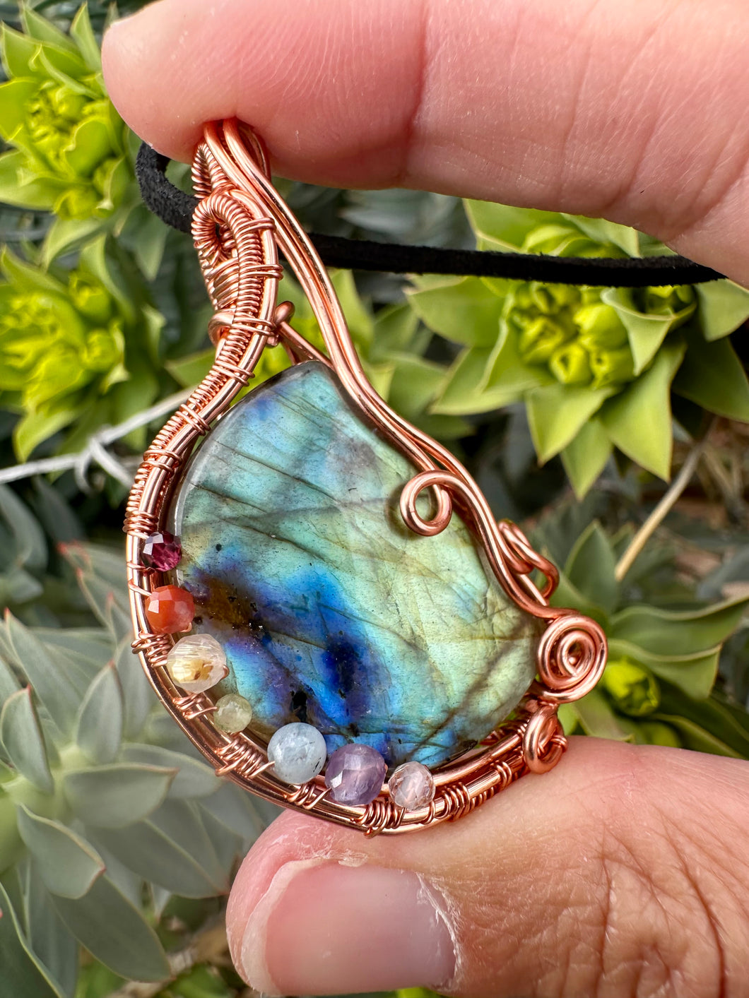 Reserved for Chantel v Labradorite with chakra Gem Inclusions Wire Wrapped Pendent Necklace