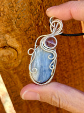 Load image into Gallery viewer, Reserved for Karen l Blue kyanite with super 7 inclusion wire wrapped pendant
