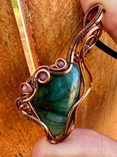 Load image into Gallery viewer, Reserved for Kristin e Emerald with Ruby Gem Inclusions Wire Wrapped Pendent Necklace
