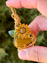 Load image into Gallery viewer, Yellow Mookaite with moss agate + green aventurine gem accents wire wrapped pendant necklace
