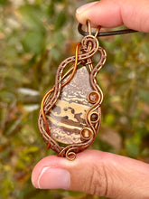 Load image into Gallery viewer, Coffee bean jasper with carnelian and tigers eye gem accent wire wrapped pendant talisman necklace
