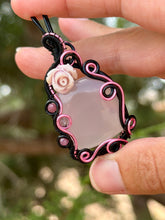 Load image into Gallery viewer, Rose quartz with pink tourmaline + rutile quartz gem accents wire wrapped pendant necklace
