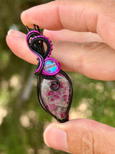 Load image into Gallery viewer, Ruby with angel aura quartz gem accent wire wrapped pendant necklace
