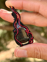 Load image into Gallery viewer, African bloodstone with garnet gem stone accents wire wrapped pendant necklace
