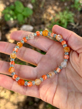 Load image into Gallery viewer, Orange/teal glass beads + orange agate bracelet SET
