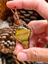 Load image into Gallery viewer, Artisan cab (Casdans) Tiger eye with citrine + smoky quartz gem accents wire wrapped pendant necklace
