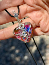 Load image into Gallery viewer, Speckled (enhanced) Labradorite with sapphire inclusion wire wrapped pendant necklace
