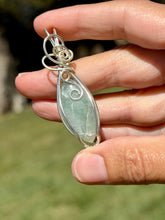 Load image into Gallery viewer, Aquamarine with peach moonstone gem accents wire wrapped pendant necklace
