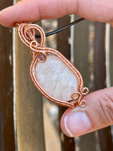 Load image into Gallery viewer, Moonstone with amethyst inclusion Wire wrapped pendant
