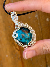 Load image into Gallery viewer, Persian Turquoise with pyrite Wire wrapped pendant
