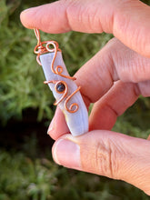 Load image into Gallery viewer, Blue lace agate with sapphire gem accent mini wire wrapped pendant necklace
