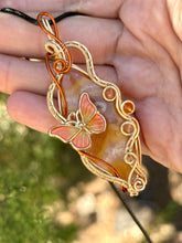 Load image into Gallery viewer, ARTISAN cab (positive rocks) Orange tube agate with carnelian and sunstone inclusions wire wrapped pendant talisman necklace
