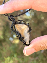 Load image into Gallery viewer, Tiger dendritic agate with golden obsidian gem accents wire wrapped pendant necklace
