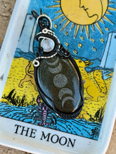 Load image into Gallery viewer, Artisan cab (Marina rabinskaya) Golden sheen obsidian “moon phases” with selenite gem accents wire wrapped pendant necklace
