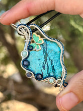 Load image into Gallery viewer, Shattuckite with Azurite and gem inclusions Wire wrapped pendent necklace
