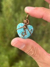 Load image into Gallery viewer, Jade/mother of pearl with pyrite gem accent heart mini wire wrapped pendant necklace
