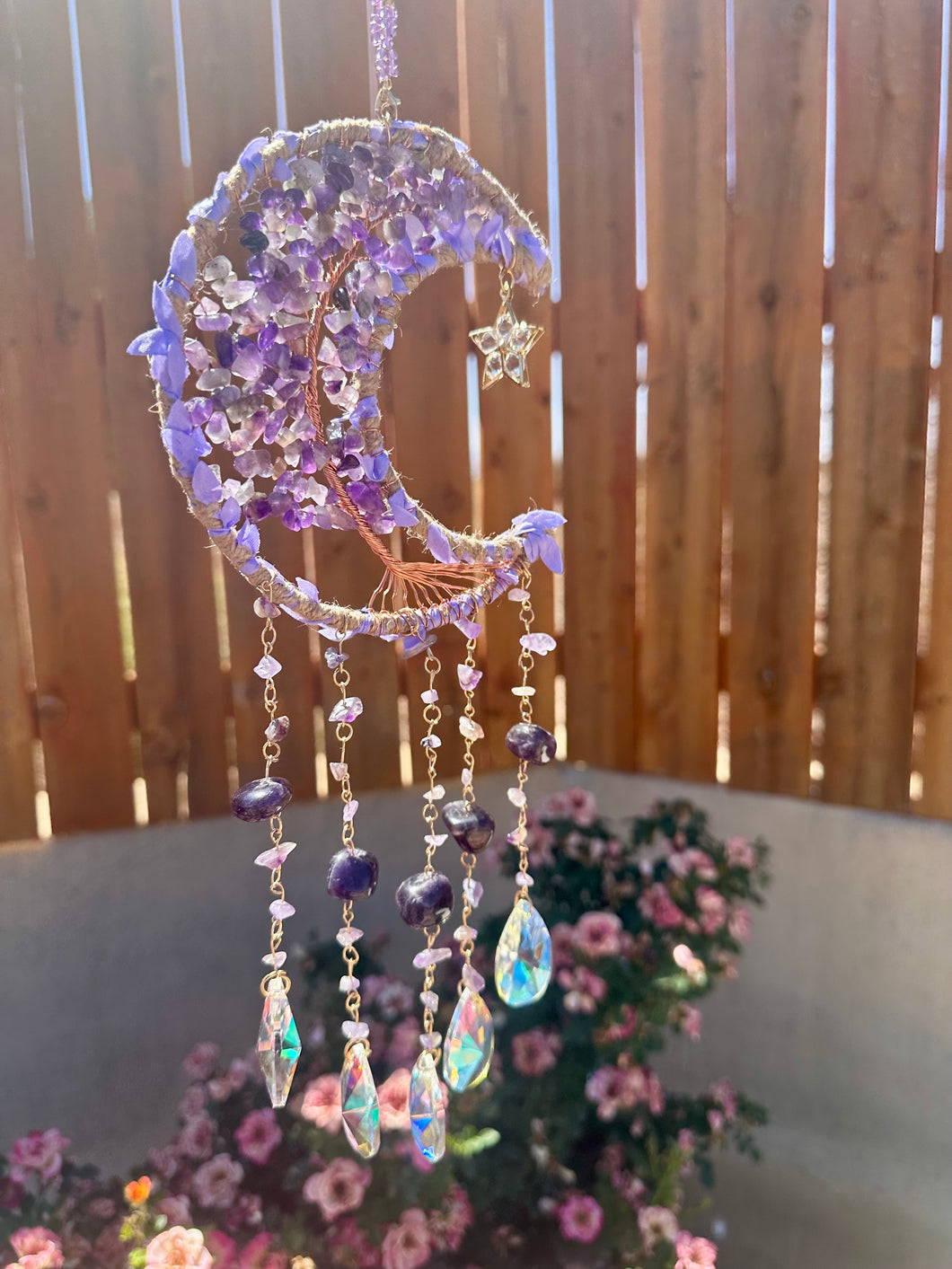 Reserved for Taylor c XXL Amethyst Tree of Life Moon Sun catcher / wall hanging