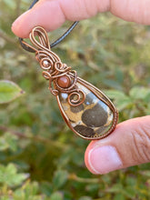 Load image into Gallery viewer, Asteroid jasper with hematite + red jasper gem accents wire wrapped pendant necklace
