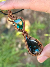 Load image into Gallery viewer, Chrysocolla/malachite with azurite double decker wire wrapped pendant necklace
